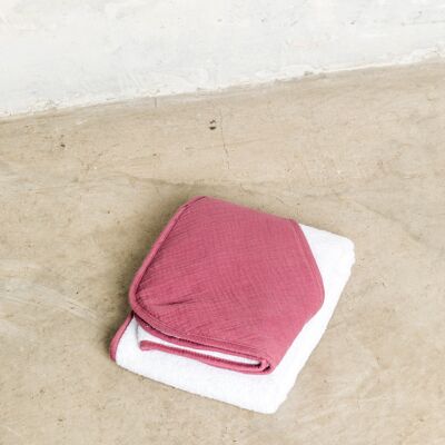 Small Hooded Towel Dark Pink Gauze