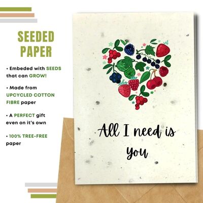 Handmade Eco Friendly Love Cards | Valentine's Day Cards | Love Greeting Cards |Pack of 8 Greeting Cards | Made With Plantable Seed Paper, Banana Paper, Elephant Poo Paper, Coffee Paper, Cotton Paper, Lemongrass Paper and more | All I Want is Yout