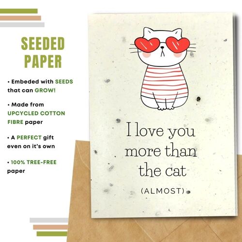 Handmade Eco Friendly Love Cards | Valentine's Day Cards | Love Greeting Cards |Pack of 8 Greeting Cards | Made With Plantable Seed Paper, Banana Paper, Elephant Poo Paper, Coffee Paper, Cotton Paper, Lemongrass Paper and more | Cat Greeting Cards