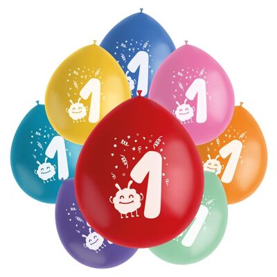 Ballonnen Color Pop Monsters 1 Jaar 23cm - 8 stuks