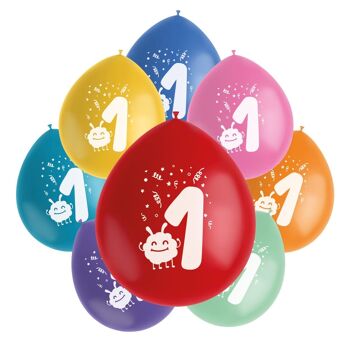 Ballons Color Pop Monsters 1 an 23cm - 8 pièces