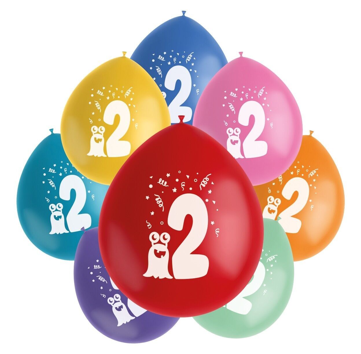 Ballons Color Pop Monstres 2 Ans 23cm - 8 pièces