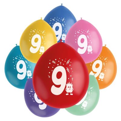 Ballons Color Pop Monstres 9 Ans 23cm - 8 pièces