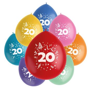 Ballons Color Pop 20 Ans 23cm - 8 pièces