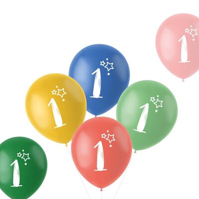 Balloons Retro 1 Year Multicolored 33cm - 6 pieces