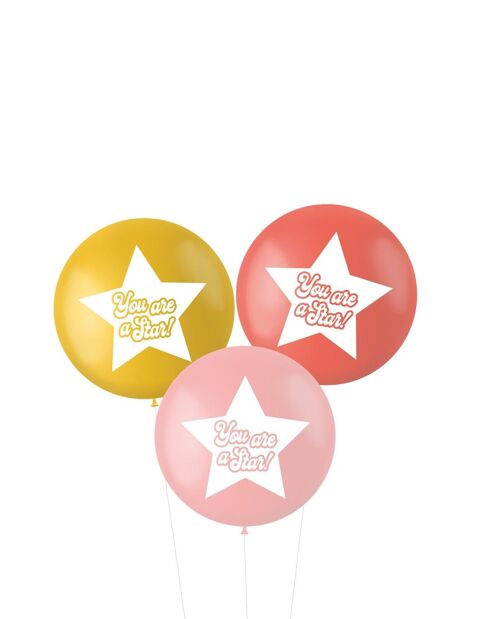 Ballonnen XL 'You Are A Star!' Roze/Rood 80cm - 3 stuks