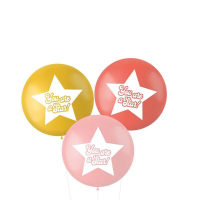 Ballonnen XL 'You Are A Star!' Roze/Rood 80cm - 3 stuks