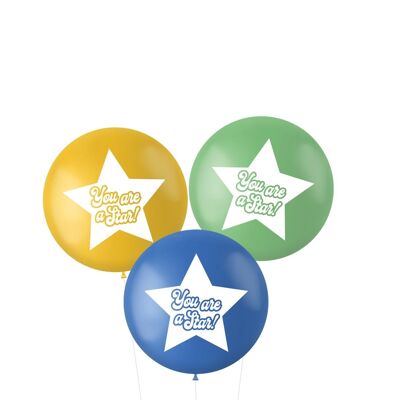 Ballons XL 'Vous êtes une star !' Bleu/Vert 80cm - 3 pièces