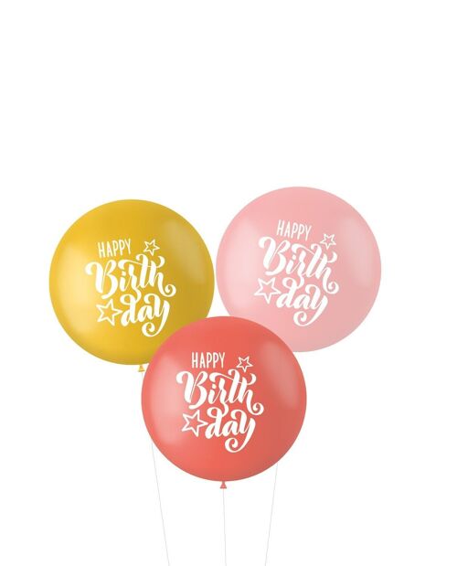 Ballonnen XL 'Happy birthday!' Roze/Rood 80cm - 3 stuks