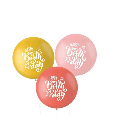 Ballons XL 'Joyeux anniversaire !' Rose/Rouge 80cm - 3 pièces