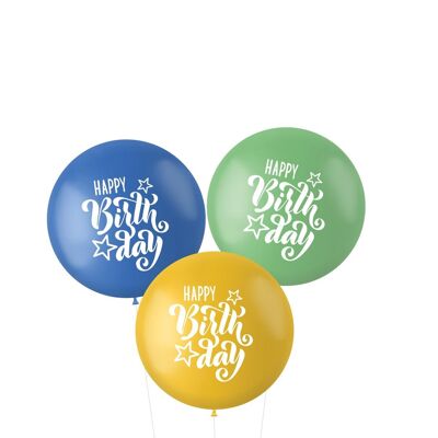 Ballonnen XL 'Happy birthday!' Blauw/Groen 80cm - 3 stuks