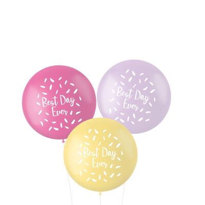 Ballons XL Pastel 'Best Day Ever' Rose 80cm - 3 pièces