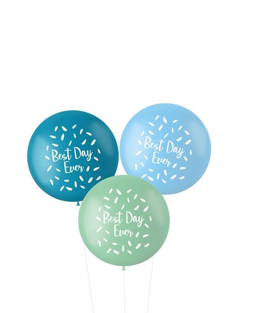Ballonnen XL Pastel 'Best Day Ever' Blauw 80cm - 3 stuks