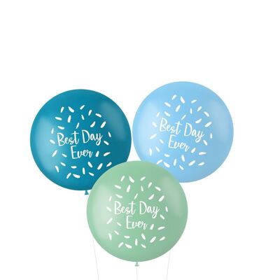 Ballonnen XL Pastel 'Best Day Ever' Blauw 80cm - 3 stuks