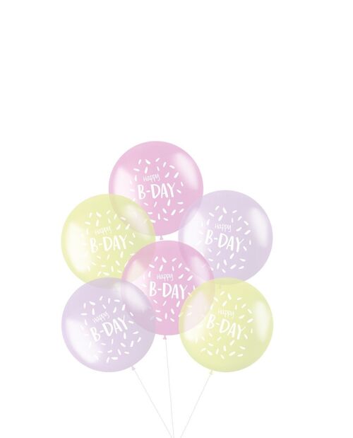 Ballonnen XL Pastel 'Happy B-day' Roze 48cm - 6 stuks
