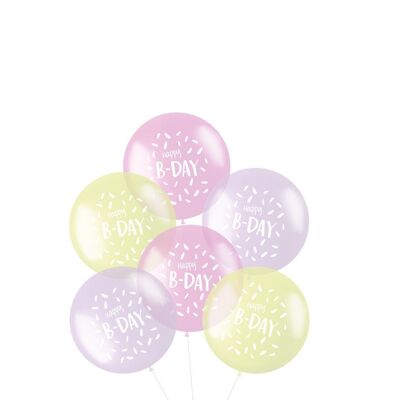 Luftballons XL Pastell 'Happy B-day' Rosa 48cm - 6 Stück