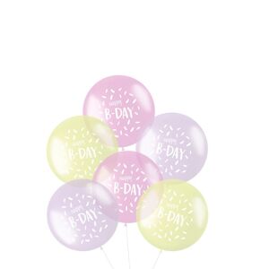Ballons XL Pastel 'Happy B-day' Rose 48cm - 6 pièces