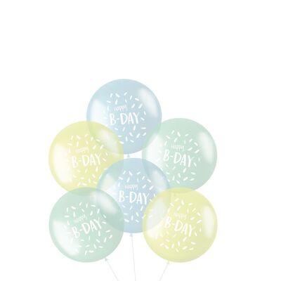 Luftballons XL Pastell 'Happy B-day' Blau 48cm - 6 Stück