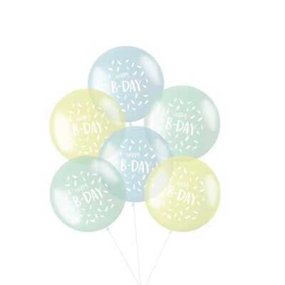 Ballonnen XL Pastel 'Happy B-day' Blauw 48cm - 6 stuks