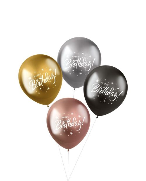 Ballonnen Shimmer 'Happy Birthday!' Electrum 33cm - 4 stuks