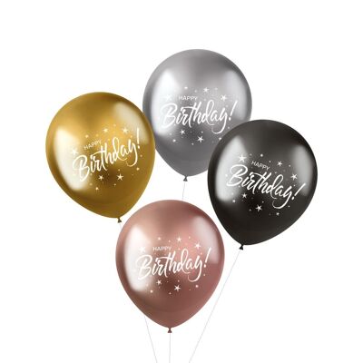 Ballonnen Shimmer 'Happy Birthday!' Electrum 33cm - 4 stuks