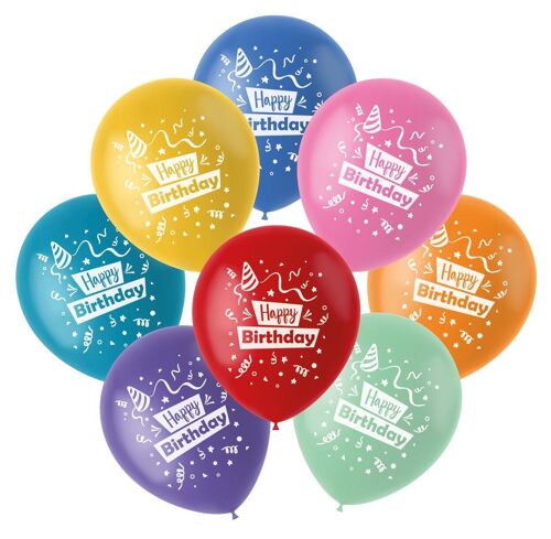 Ballonnen Color Pop 'Happy Birthday!' Meerkleurig 23cm - 8 stuks