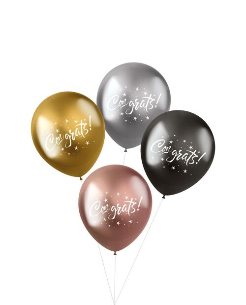 Ballonnen Shimmer 'Congrats!' Electrum 33cm - 4 stuks