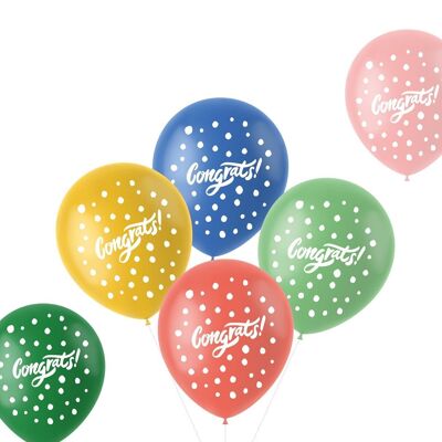 Ballons Retro 'Congrats!' Multicolore 33cm - 6 pièces