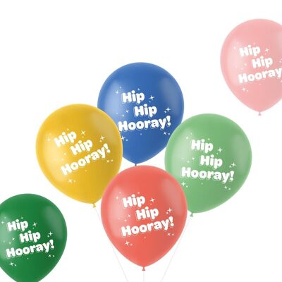 Ballonnen Retro 'Hip Hip Hooray' Meerkleurig 33cm - 6 stuks