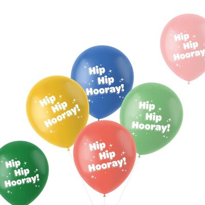 Globos Retro 'Hip Hip Hurra' Multicolor 33cm - 6 piezas