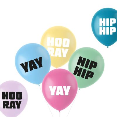 Balloons Pastel 'Hip Hip Hooray' Multicolored 33cm - 6 pieces