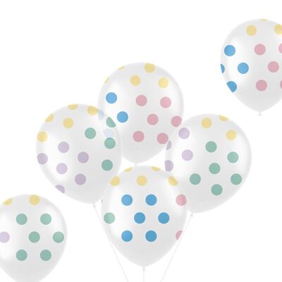 Ballons Pastel Pois Multicolore 33cm - 6 pièces