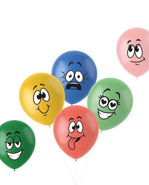 Ballonnen Retro Funny Faces Meerkleurig 33cm - 6 stuks