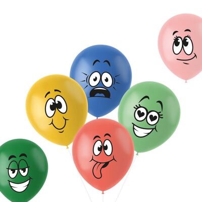 Ballonnen Retro Funny Faces Meerkleurig 33cm - 6 stuks