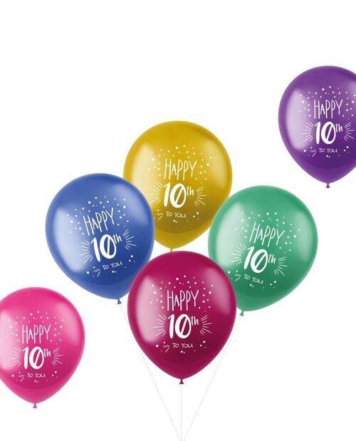 Ballonnen Shimmer 10 Jaar Meerkleurig 33cm - 6 stuks
