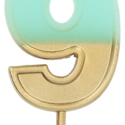 Candle Retro Number 9 Light Blue