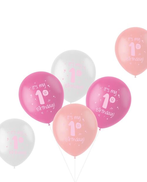 Ballonnen 'It is my 1st Birthday!' Roze 33cm - 6 stuks