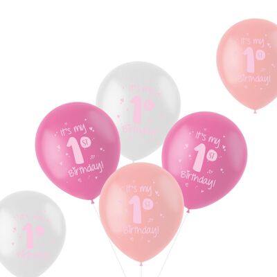 Ballonnen 'It is my 1st Birthday!' Roze 33cm - 6 stuks