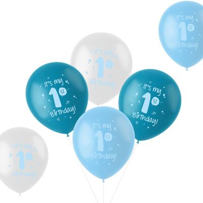 Ballonnen 'It is my 1st Birthday!' Blauw 33cm - 6 stuks.
