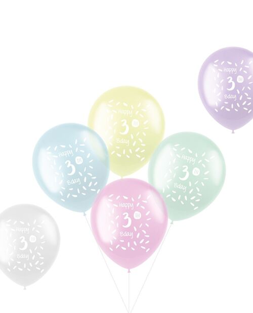 Ballonnen Pastel 3 Jaar Meerkleurig 33cm - 6 stuks