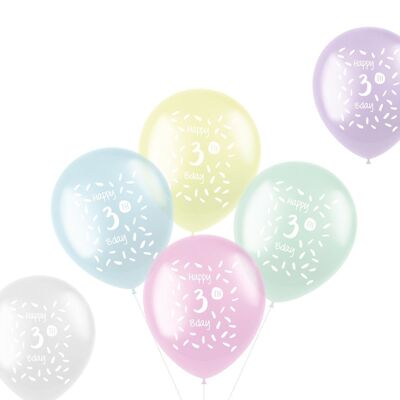 Balloons Pastel 3 Years Multicolored 33cm - 6 pieces