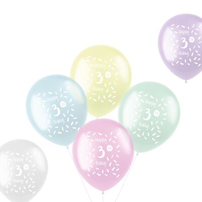 Globos Pastel 3 Años Multicolor 33cm - 6 piezas