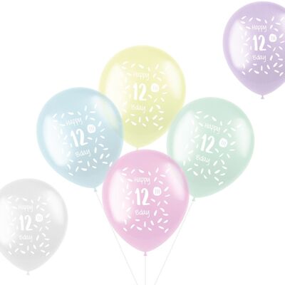 Ballonnen Pastel 12 Jaar Meerkleurig 33cm - 6 stuks