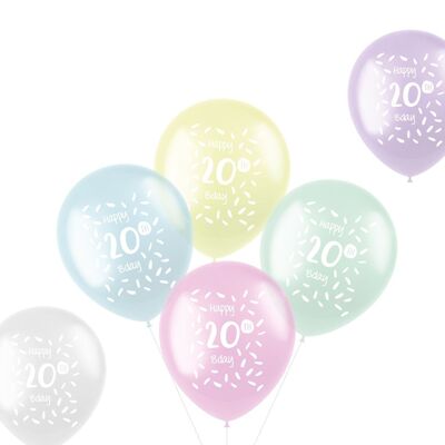 Ballons Pastel 20 Ans Multicolore 33cm - 6 pièces