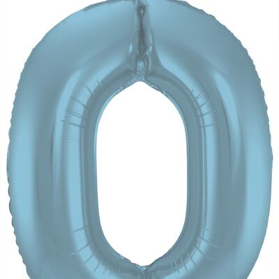 Folieballon Cijfer 0 Pastel Blauw Metallic Mat - 86 cm