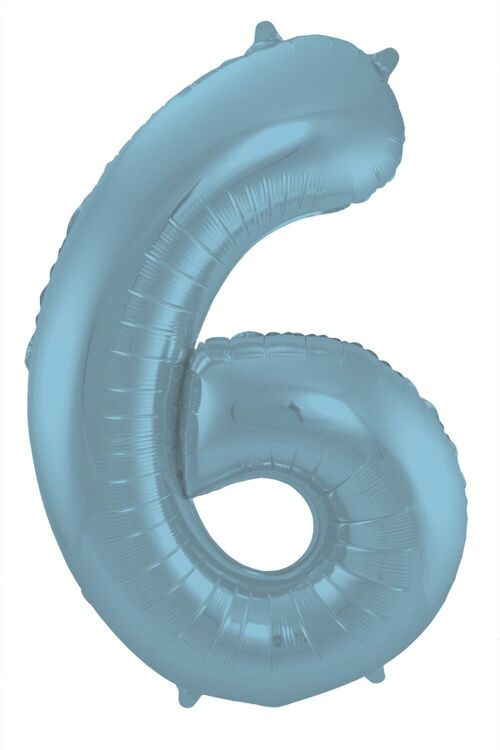 Folieballon Cijfer 6 Pastel Blauw Metallic Mat - 86 cm
