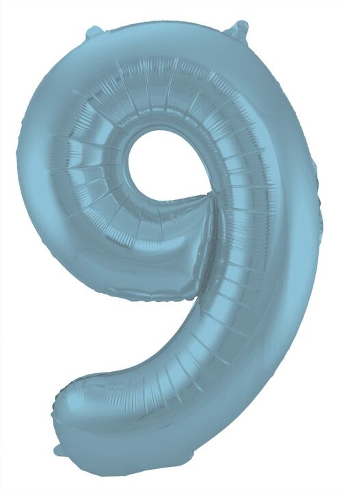 Folieballon Cijfer 9 Pastel Blauw Metallic Mat - 86 cm
