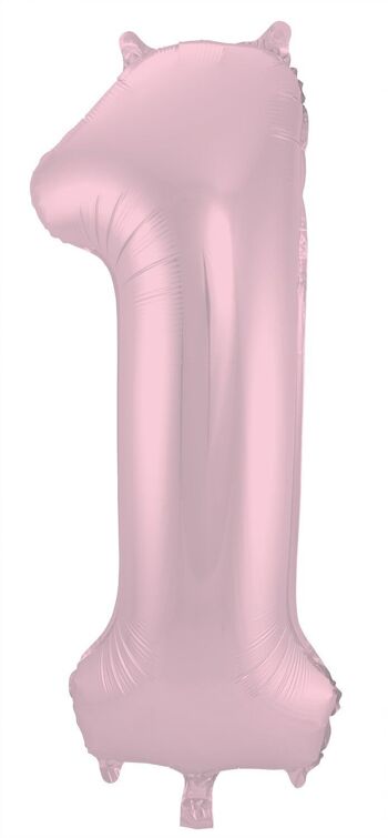 Ballon aluminium numéro 1 Rose Pastel Métallisé Mat - 86 cm