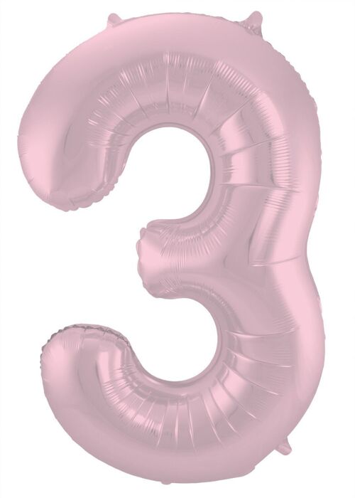 Folieballon Cijfer 3 Pastel Roze Metallic Mat - 86 cm