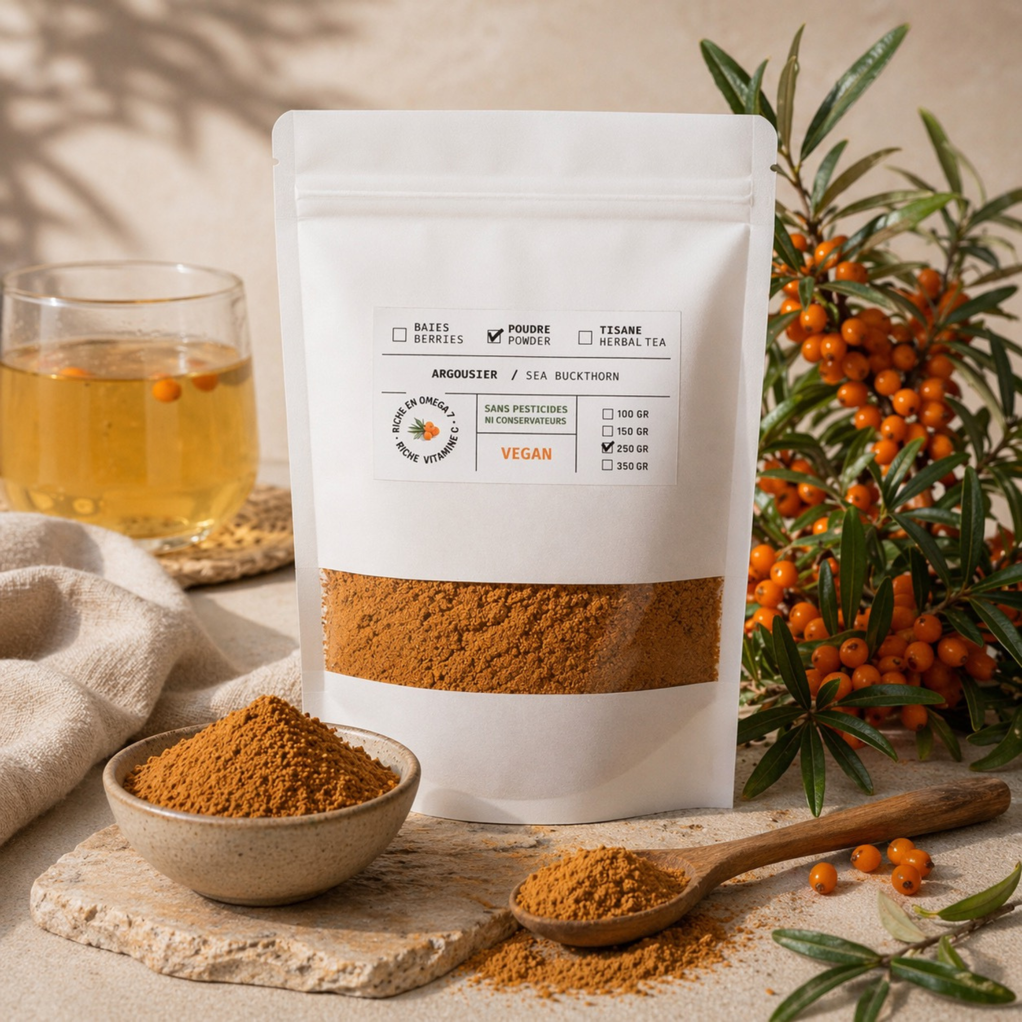 Pesticide-Free Sea Buckthorn Powder – Vitality & Natural Antioxidants - 250g